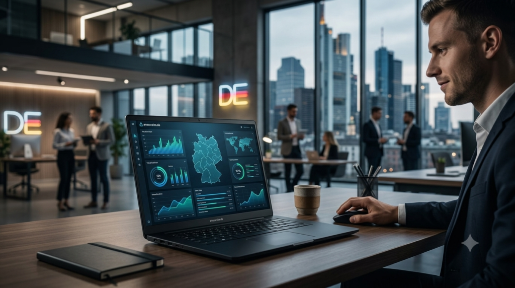 Professional digital marketing workstation setup in a German office environment for anasarains.de
